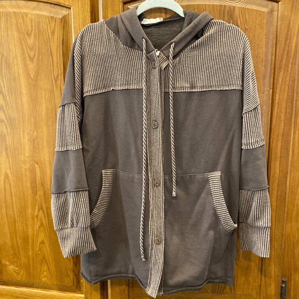 Women’s Hooded Button-Front Coatigan in Dark Taupe